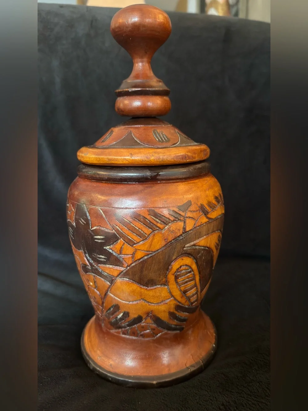 Handcrafted Wooden Decorative Jar in Warm Brown